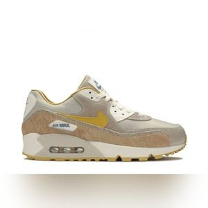 Nike Air Max 90 White and Gold Athletic Shoes